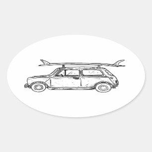 Klassieke Beach Mini Cooper Ovale Sticker