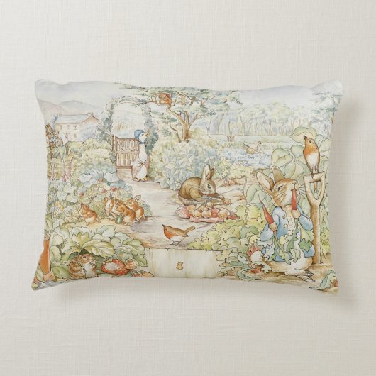 Klassieke Beatrix Potter Peter het Konijn Accent Kussen (Achterkant)