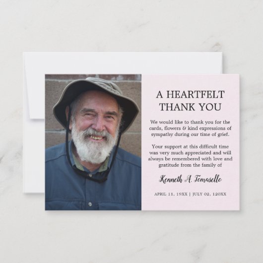 Klassieke begrafenis hartelijke foto bedankkaart (Voorkant)