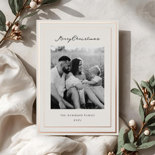 Klassieke beige en rose gouden lijst familiefoto folie feestdagenkaart