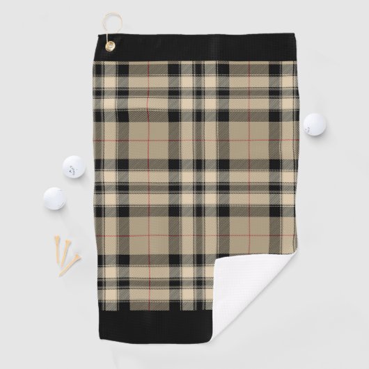 Klassieke beige en zwart geruite golfhanddoek (Insitu)