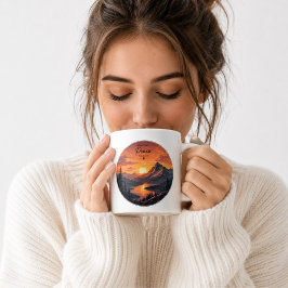 Klassieke bergzonsondergang koffiemok | Retro natu