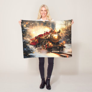 Klassieke besneeuwde kerstnacht trein express fleece deken