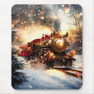 Klassieke besneeuwde kerstnacht trein express muismat
