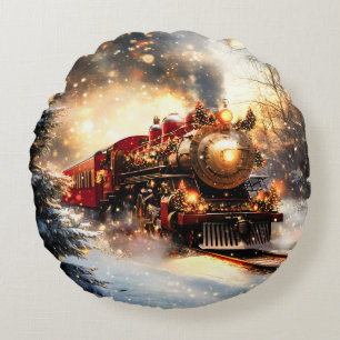 Klassieke besneeuwde kerstnacht trein express rond kussen
