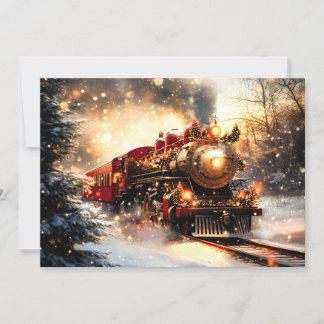 Klassieke besneeuwde kerstnacht treinexpress feestdagenkaart