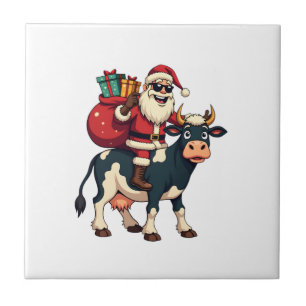 Klassieke Bigfoot Kerstman Rid Cow Kerst Grappig F Tegeltje