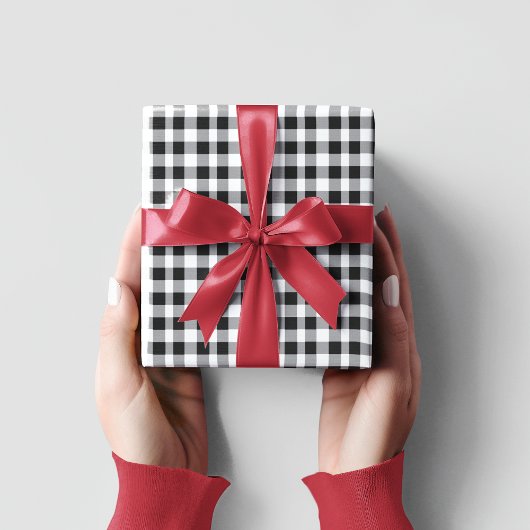 Klassieke Black & White Plaid Gingham Kerstmis Cadeaupapier