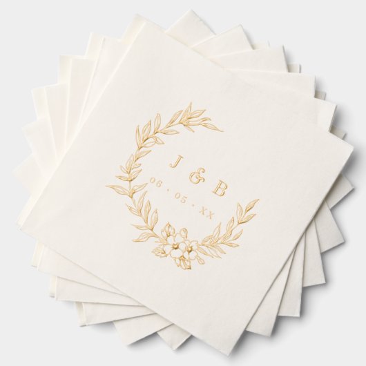 Klassieke bladeren & bloemenkrans Monogram Goud Folie Servetten (Insitu (Gestapeld))