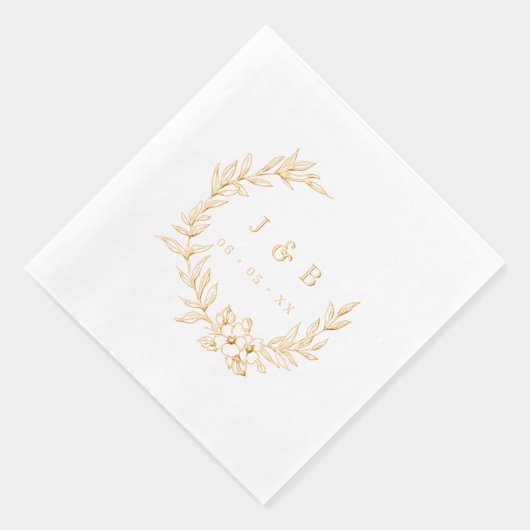 Klassieke bladeren & bloemenkrans Monogram Goud Folie Servetten (Rechts)