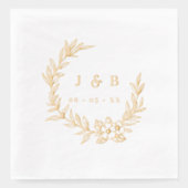 Klassieke bladeren & bloemenkrans Monogram Goud Folie Servetten (Voorkant)