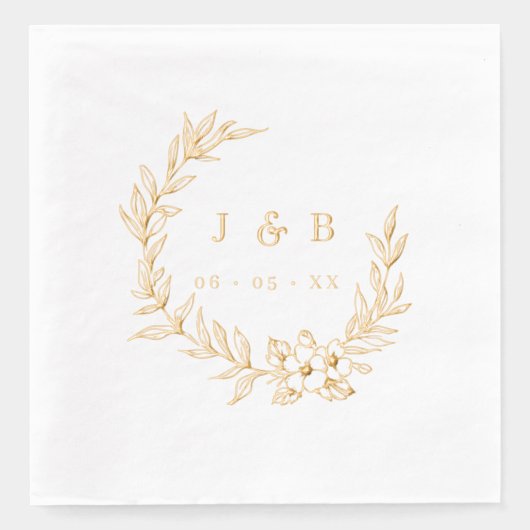 Klassieke bladeren & bloemenkrans Monogram Goud Folie Servetten (Voorkant)