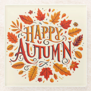 klassieke bladeren & Happy Autumn Glazen Onderzetter