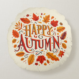 klassieke bladeren & Happy Autumn Rond Kussen
