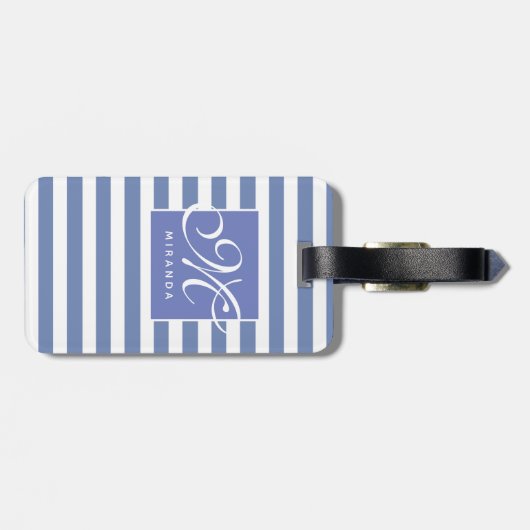 Klassieke Blauw en Witte Striped - het Monogram va Bagagelabel (Achterkant horizontaal)