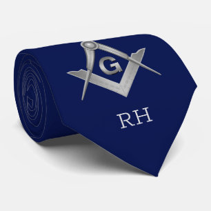 Klassieke Blauw en Zilveren Masonic Monogrammed Stropdas