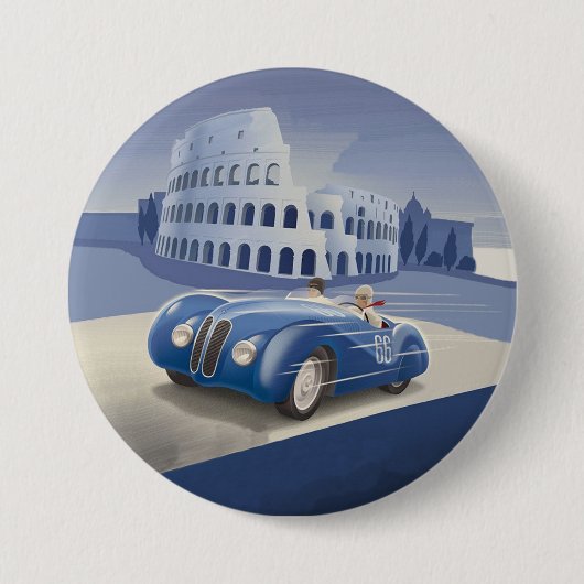 Klassieke  blauw-raderauto ronde button 7,6 cm (Voorkant)