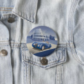 Klassieke  blauw-raderauto ronde button 7,6 cm (In situ)