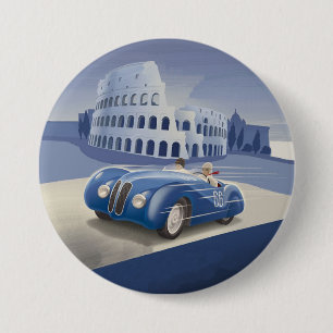 Klassieke blauw-raderauto ronde button 7,6 cm