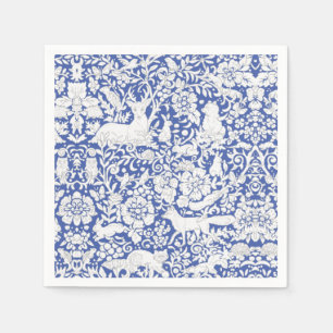 Klassieke Blauw Wit Bos Bos Dieren Damask Servet