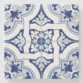 Klassieke blauw & wit mediterrane Tegel look Stenen Onderzetter (Voorkant)