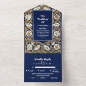 Klassieke blauwe Art Nouveau bruiloft All In One Uitnodiging (Binnen)