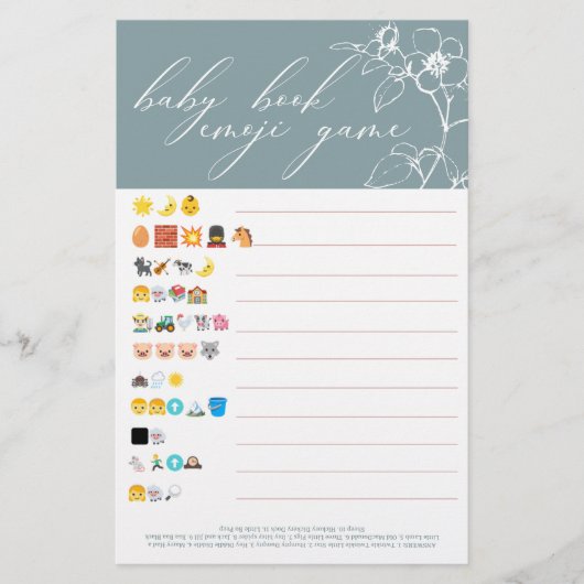 Klassieke Blauwe Baby Shower Babyboek Emoji Spel Flyer (Voorkant)