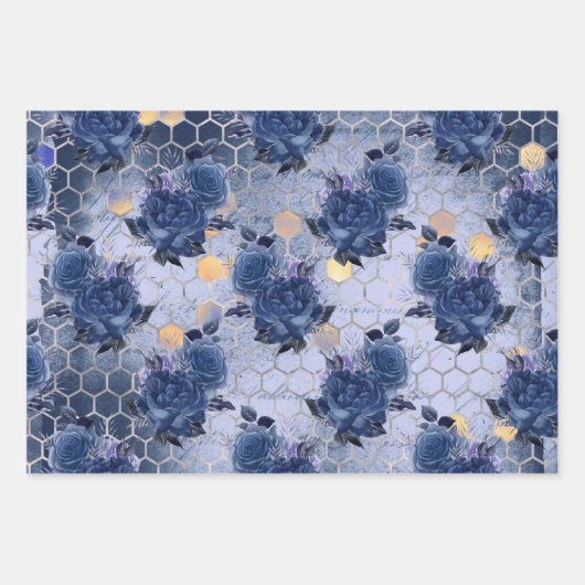  Klassieke blauwe Bee Flowers Mengsel en matchen Inpakpapier Vel (Voorkant 3)