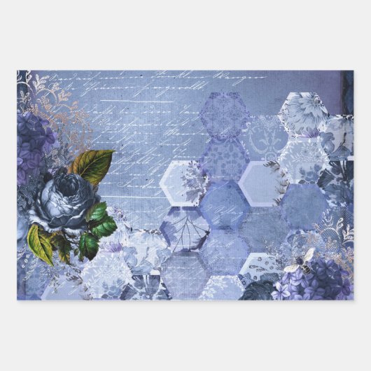  Klassieke blauwe Bee Flowers Mengsel en matchen Inpakpapier Vel (Voorkant 2)