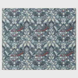 Klassieke Blauwe Bloemen Trimmen Kerstmis Cadeaupapier