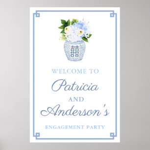 Klassieke Blauwe Bloemengingerpot Verlovingsfeest Poster
