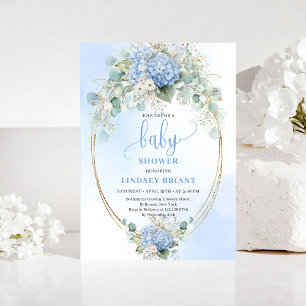 Klassieke blauwe bloemige babyshower uitnodiging g