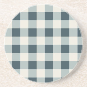 Klassieke Blauwe Boerderij Gingham Style Zandsteen Onderzetter