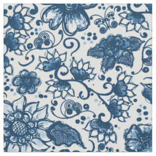 Klassieke blauwe Boho Flowers Stof
