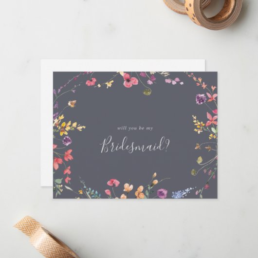 Klassieke blauwe bridesmaïde Kaart Notitiekaartje (Voorkant / Achterkant in situ)