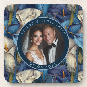 Klassieke Blauwe Calla Lelies Bloemblad Botanische Bier Onderzetter
