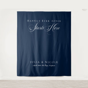 Klassieke Blauwe Calligrafie Bruiloft Achtergronde Wandkleed