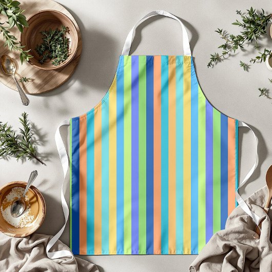 Klassieke blauwe en Oranje regenboogstrips Schort