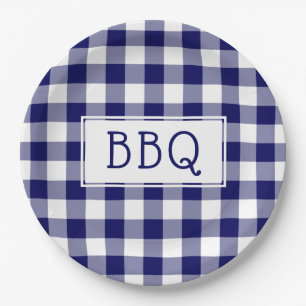 Klassieke Blauwe en Witte BBQ van het Patroon van Papieren Bordje