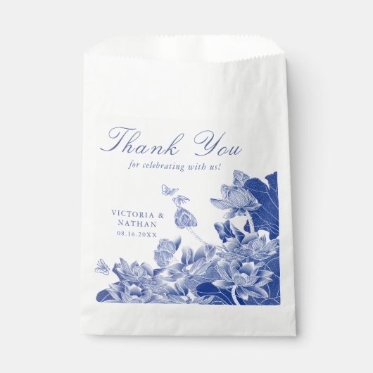 Klassieke blauwe en witte Chinese bruiloft Bedankzakje (Voorkant)