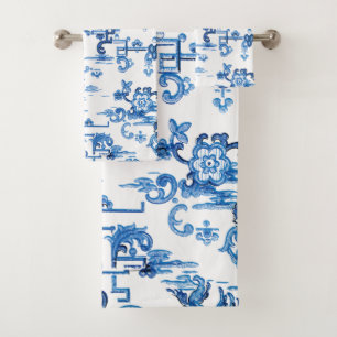 Klassieke Blauwe en Witte  Pagoda Chinoiserie Bad Handdoek