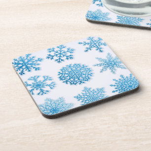 Klassieke blauwe en witte sneeuwvlokken kerst bier onderzetter