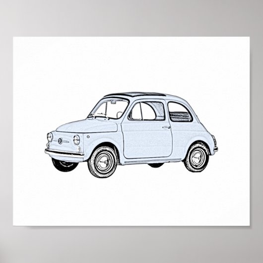 Klassieke blauwe fiat 500 potloodstijl renderen poster (Voorkant)
