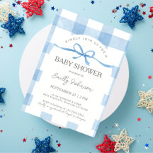 Klassieke Blauwe Gingham Jongens Baby Shower