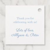 Klassieke Blauwe Hortensia Monogram Trouw Wapen Bedankjes Labels (Achterkant)