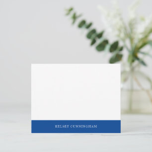 Klassieke Blauwe Kleurbloknaam Plat Notitiekaartje