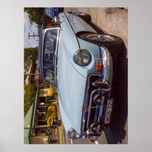 Klassieke blauwe MGB roadster sportauto. Poster