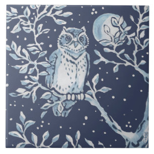 Klassieke Blauwe  Owl, Forest Night Art Tegeltje