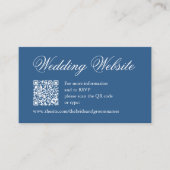 Klassieke blauwe QR-code witte script trouwwebsite Informatiekaartje (Voorkant)