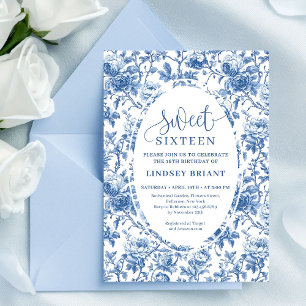 Klassieke Blauwe Rozen Digitale Download Sweet 16 Kaart